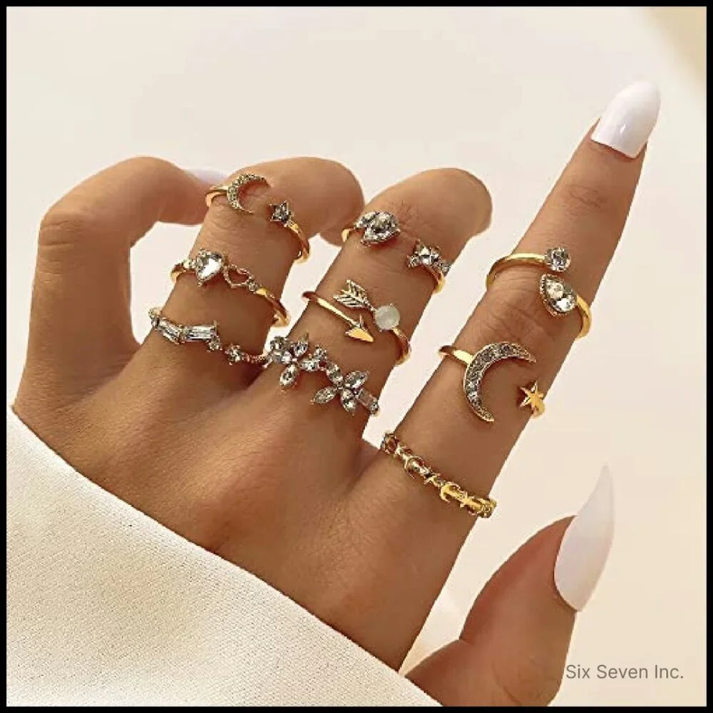 Stackable Moon Star Knuckle Rings Set Boho Dainty Lightweight Vintage Midi
